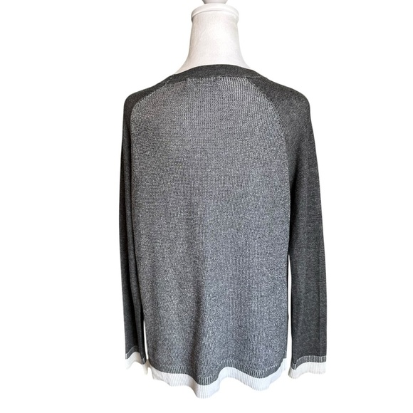 RAG & BONE Grey with Ivory Trim Thermal Crewneck Long Sleeve Sweater Size Medium - Picture 4 of 17